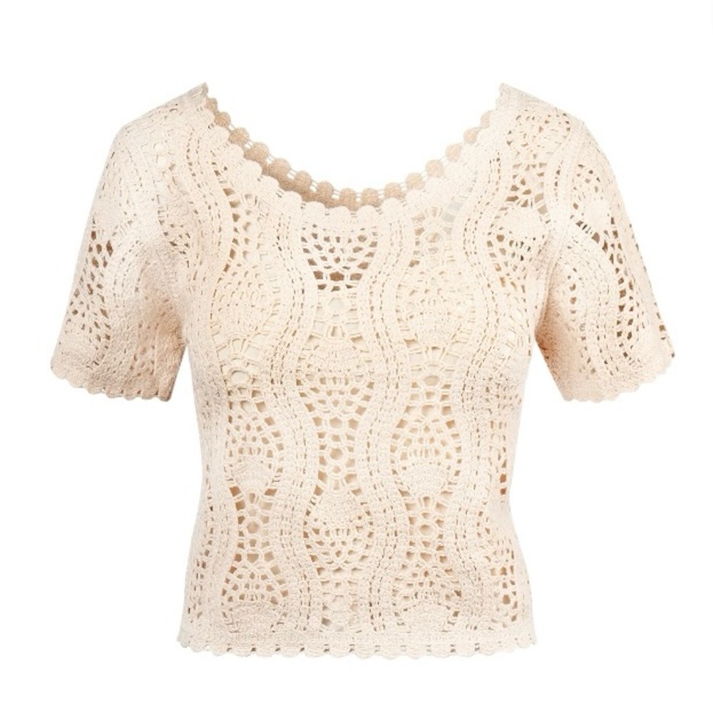 Jessica Simpson Women's Leilah Cropped Crochet Tee, XS Brand New!